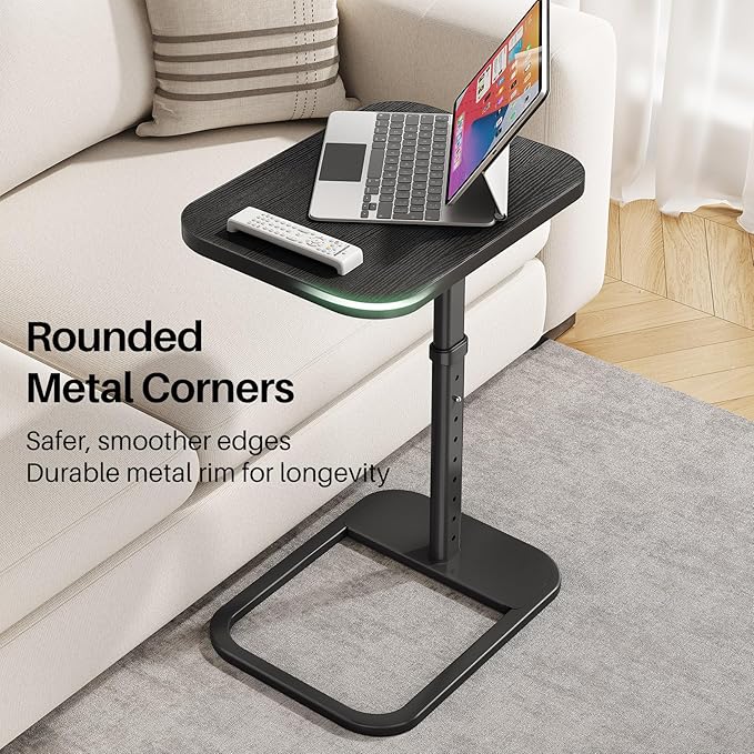 Kitstorack TV Tray Table, Adjustable Height & Rounded Metal Corners, Snack Table