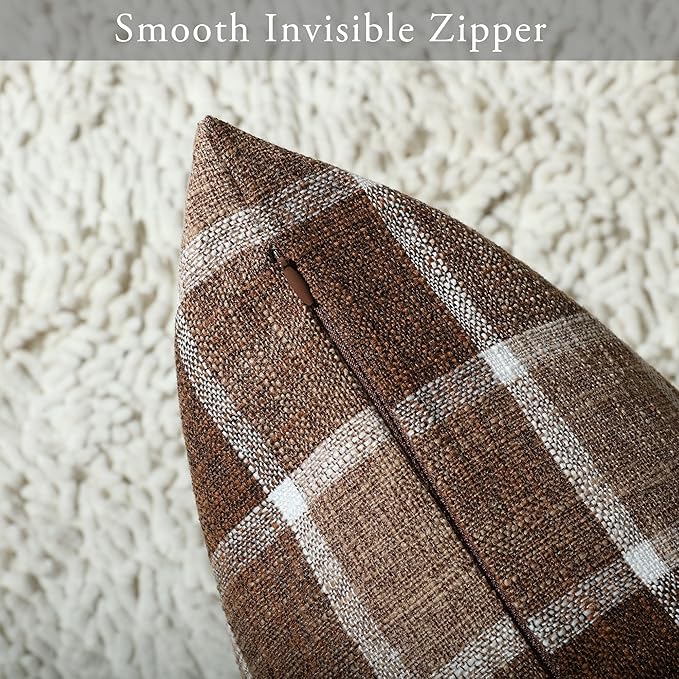 Stellhome Pack of 2 Linen Buffalo Check Throw Pillow Covers, Farmhouse Plaid