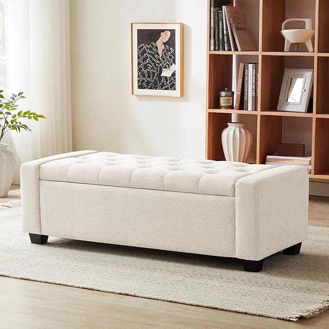 Huatean Home 48" Ottoman with Storage, Storage Ottoman Bench with Safety Hinge