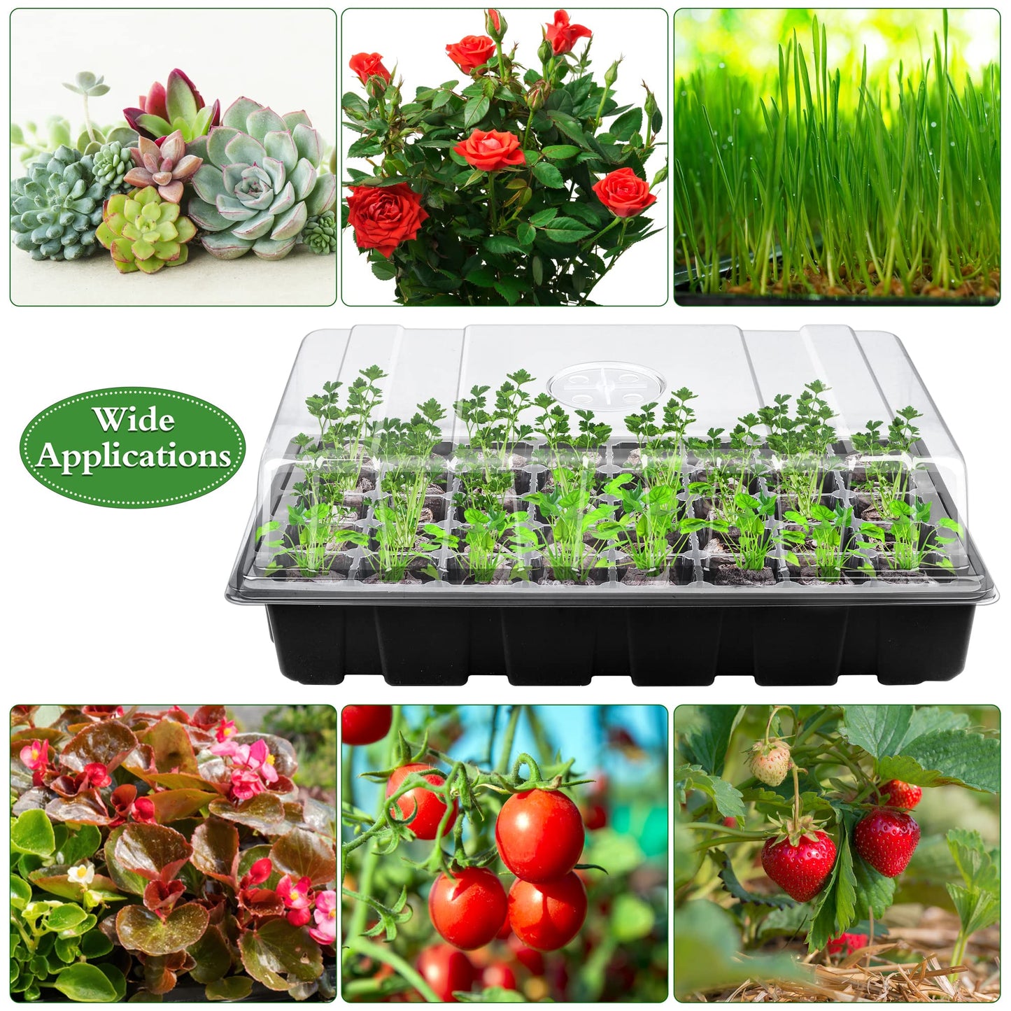 Hahood 3 Pack Seed Starter Tray Kit 120-Cells Germination Starter Tray with Humidity Dome and Base Including 120 Peat Pellets, Plant Labels, Tool, Plastic Plant Growing Tray for Garden Planting, Black