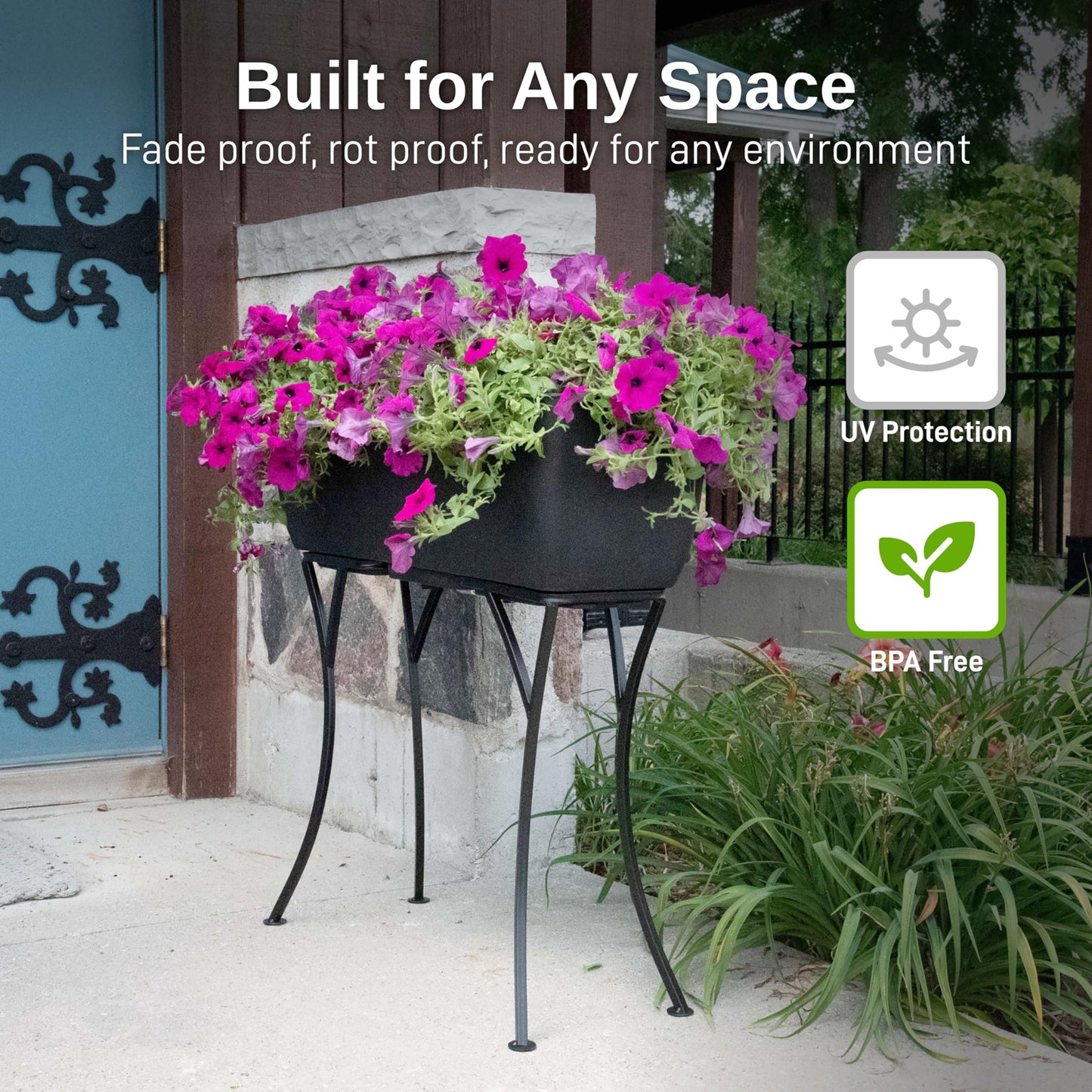 RTS Home Accents 36" x 15" Rectangular Garden Planter with Wrought Iron Stand for Indoor or Outdoor Gardening, Black - Durable, Stylish, and Weather-Resistant Planter for Modern Garden Spaces