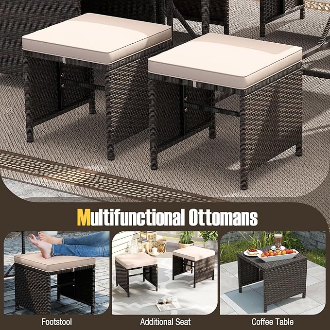 Tangkula 9 Piece Patio Dining Set, Rattan Chairs