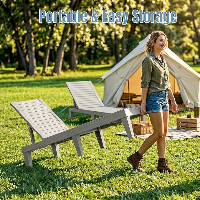 Lounge Chair Outdoor, High-Impact PP 5 Position Adjustable Tanning Chair