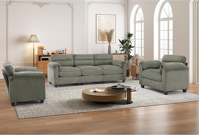 HAOMARKETS Corduroy Sofa Set, Upholstered Armchair Set of 2 and 3-Seater Sofa