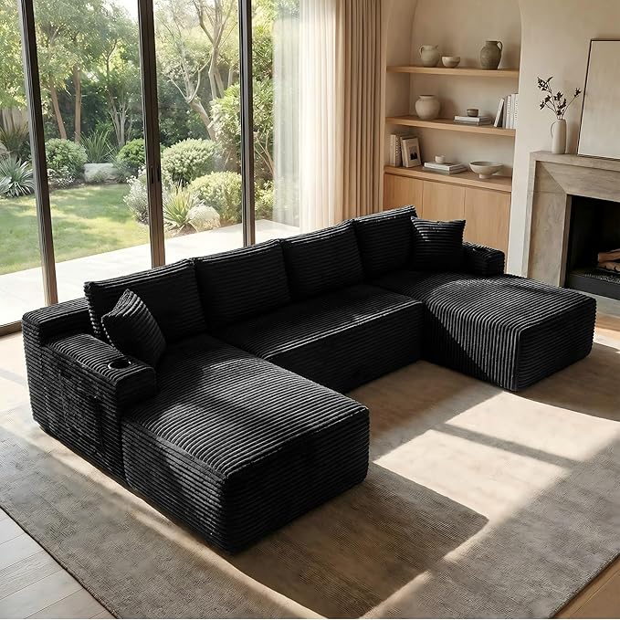 125 Inch Modular Sectional Sofa, Cloud Couch Oversized U Shaped Corduroy Sofa