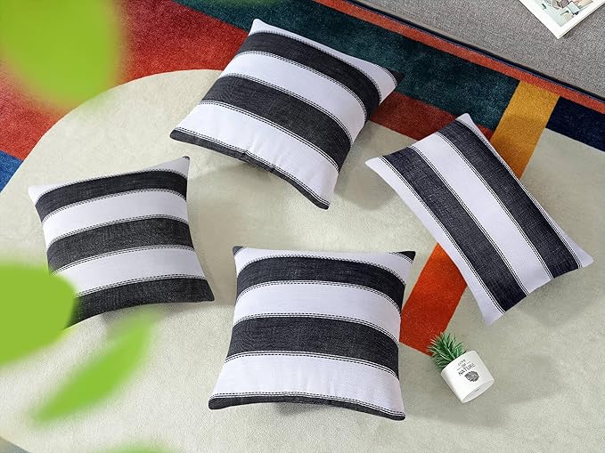 AmHoo Pack of 2 Farmhouse Stripe Check Throw Pillow Covers Set Case Cotton