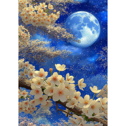 1000 Piece Jigsaw Puzzle, White Cherry Blossoms & Full Moon