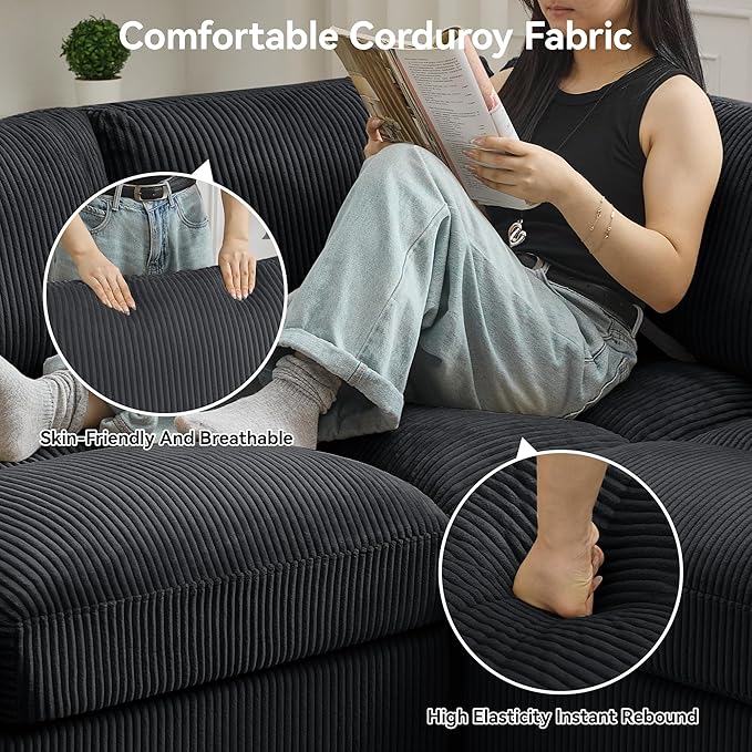 87.5'' L Shaped Modular Sectional Sofa, 3 Seater Cloud Couch