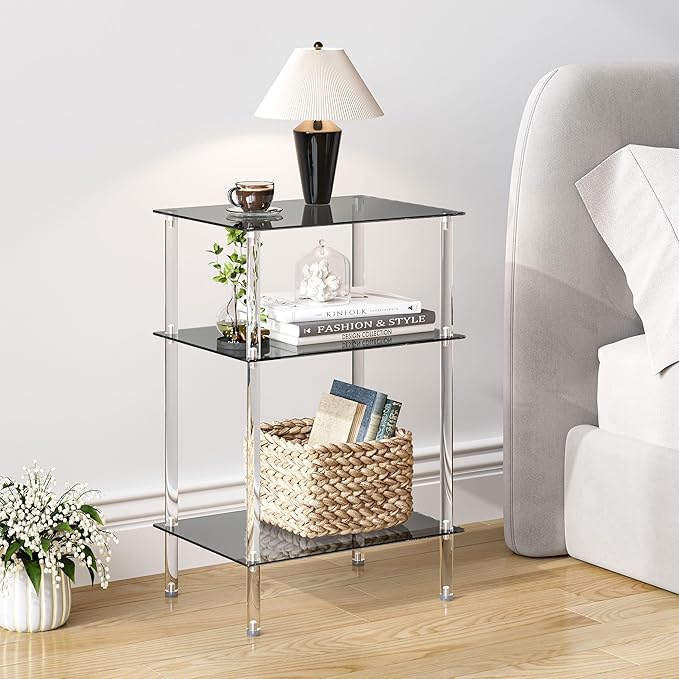 Tempered Glass Side Tables Set of 2 Acrylic End Table