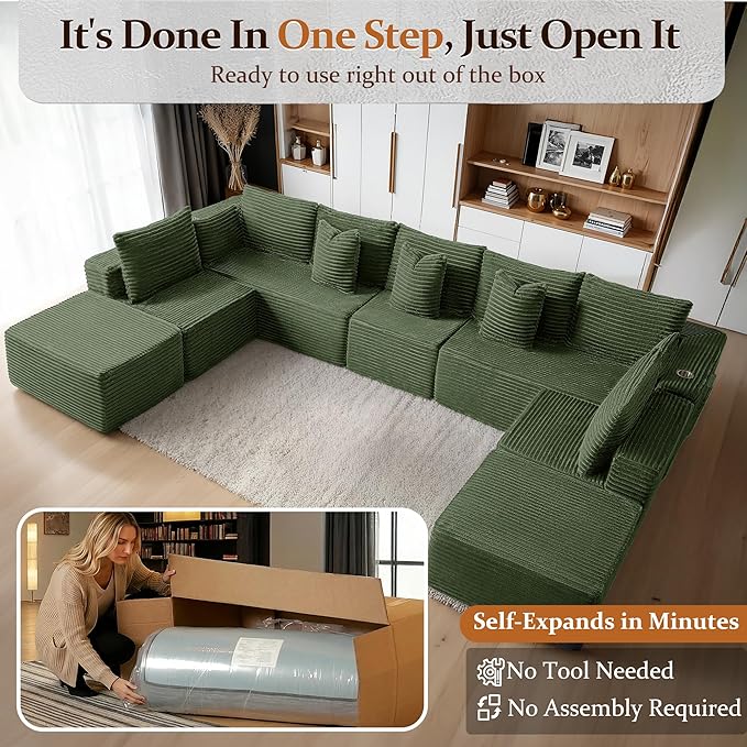 168" Cloud Sectional Couch, Comfort U Shaped Sofa