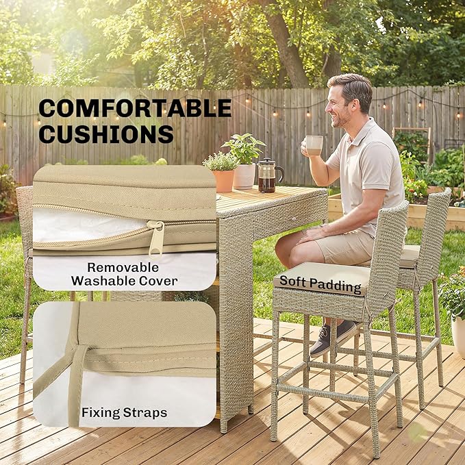 Outsunny 5 Piece Outdoor Bar Set, Wicker Outdoor High Top Table and Chairs