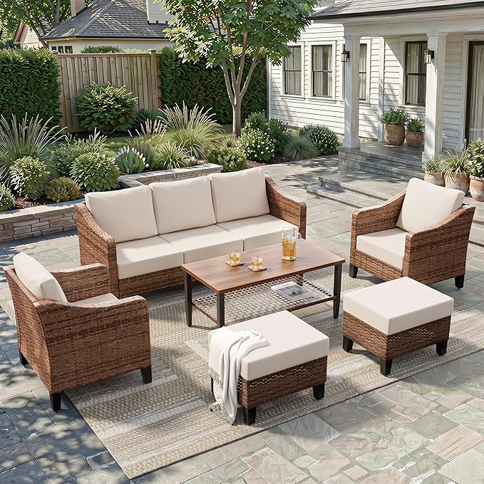 6-Piece Patio Conversation Sets, Outdoor Sectional Sofa