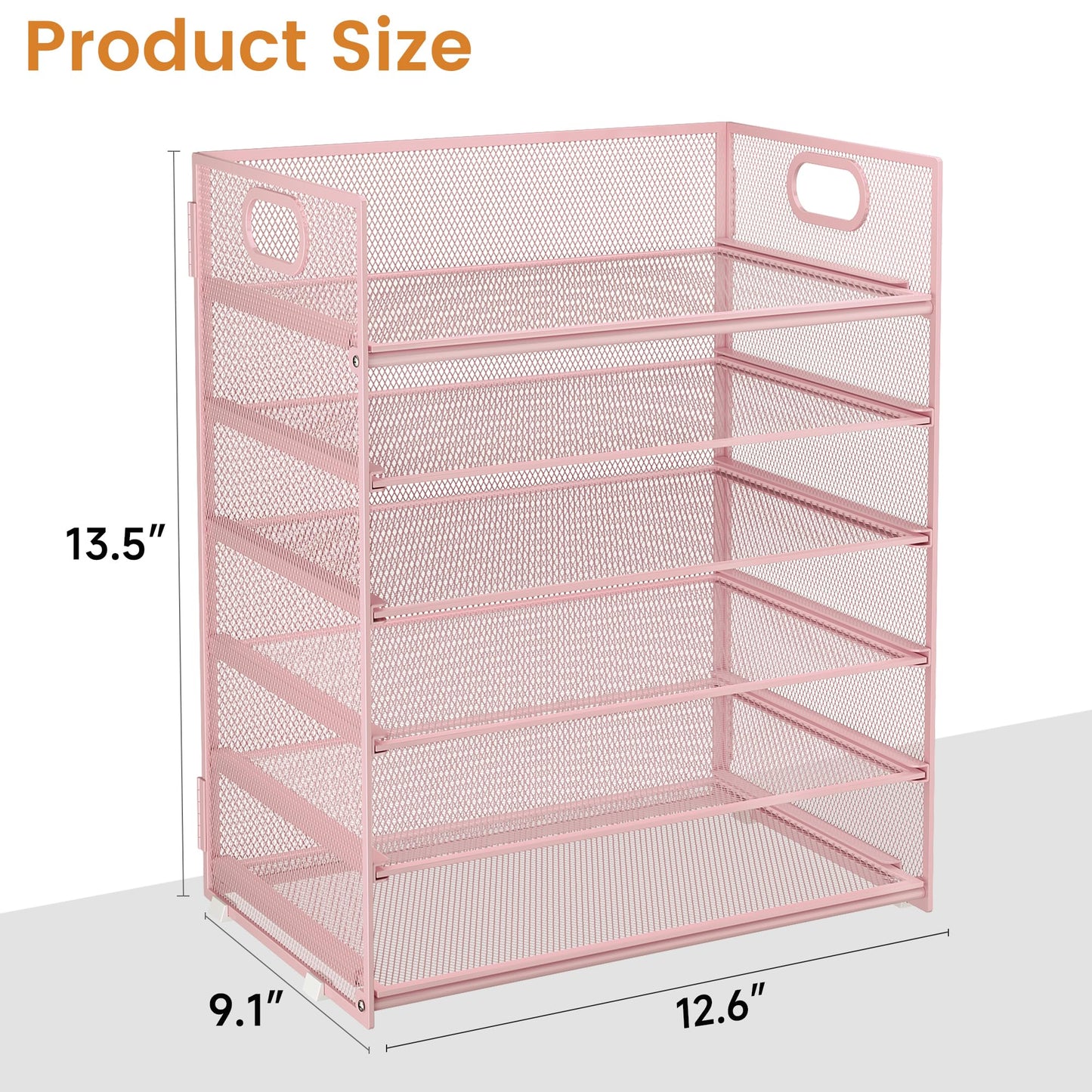 Subekyu 6-Tier Desk Paper Organizer, Desktop File Letter Tray with Handle, Document Sorter and Accessories Holder for Office, Home and School Workspace Organizers, Pink-2 Pack