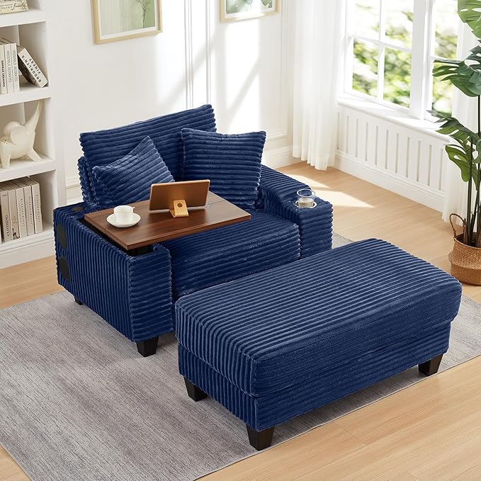 KEIKI Corduroy Storage Armrest Sofa, Single Versatile Seat