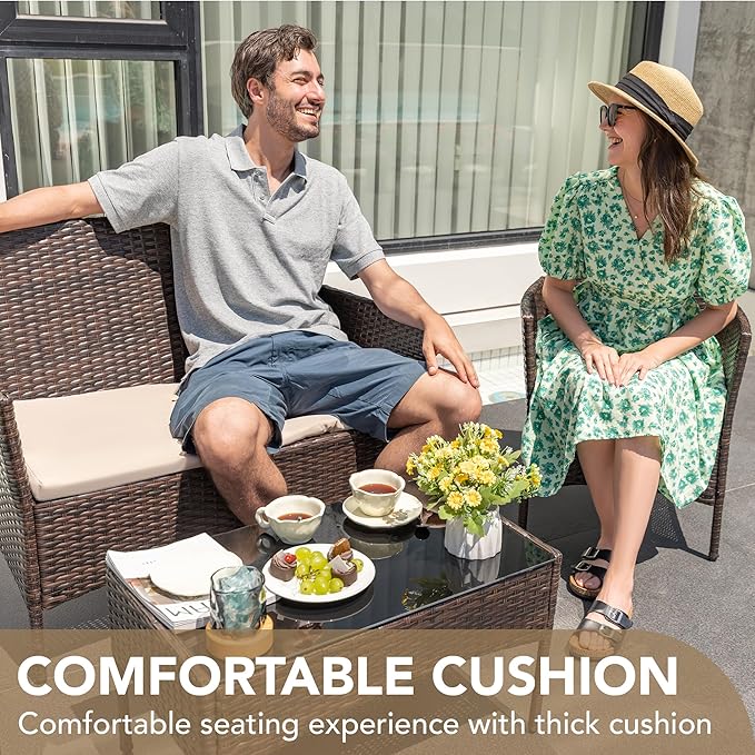 Devoko 4 Pieces Outdoor Patio Furniture Set, PE Rattan Wicker Chairs Balcony