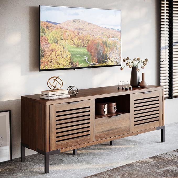 Bme Millie Solid Wood TV Stand for TVs up to 65 Inches, Modern Farmhouse TV