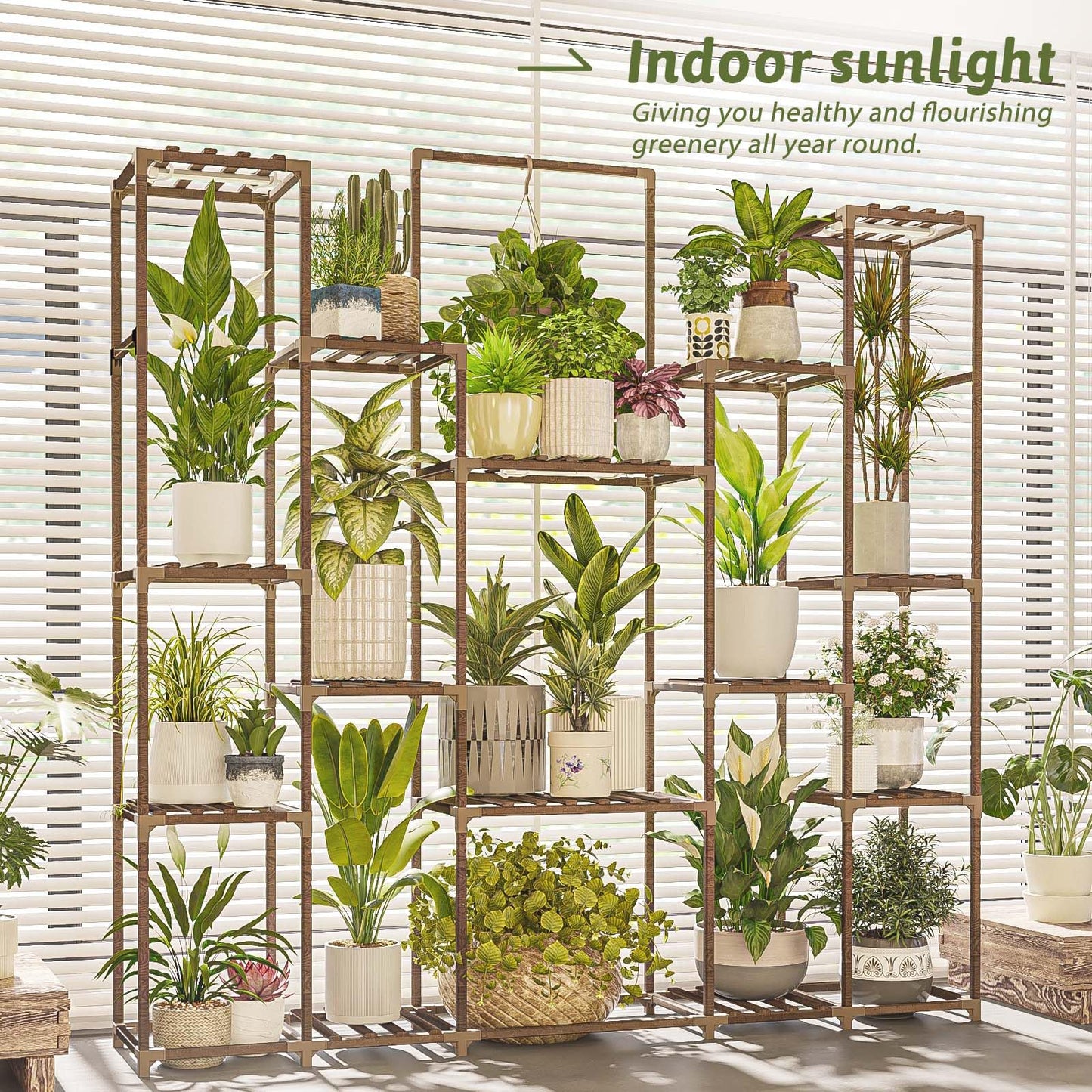 Bamworld Plant Stand with Grow Lights Large Plant Shelf Indoor Hanging Plants 17 tiers Large Plant Shelf for Indoor Plants Display Heavy Duty Plant Rack for Living Room Patio Decor