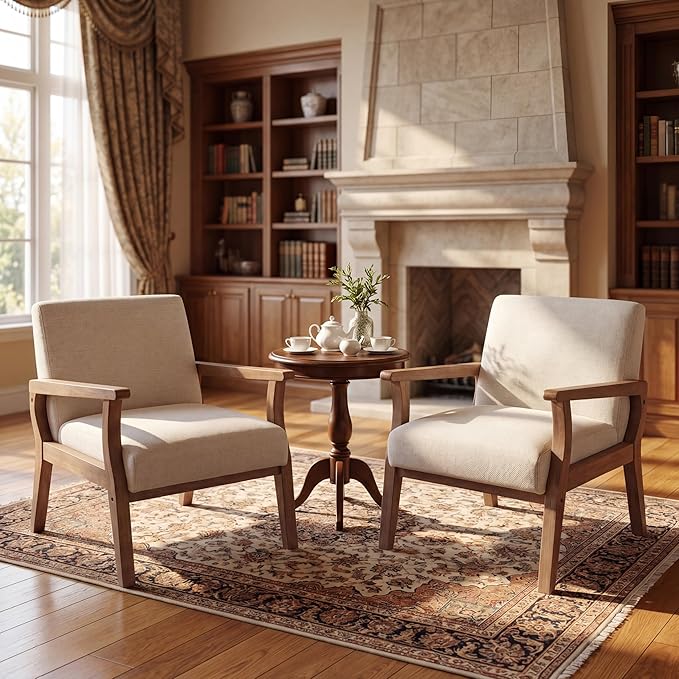Beige Accent Chairs Set of 2