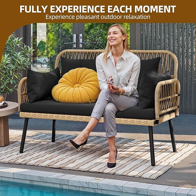 DWVO Outdoor Loveseat, Patio Wicker Furniture Set