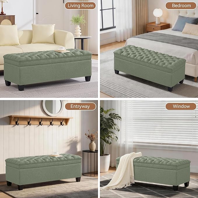 WUTUTUEE 50" Fabric Storage Ottoman Bench, Upholstered Rectangle End of Bed
