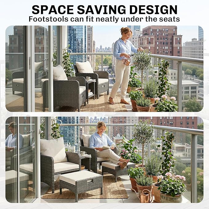Outsunny 5 Piece Patio Furniture Set, Wicker Balcony Furniture