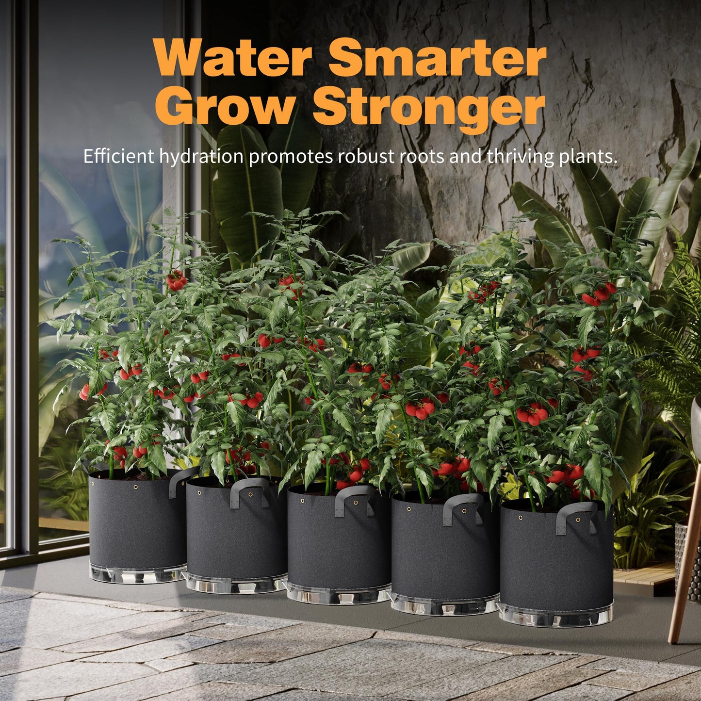 Patigrow 5-Pack 5 Gallon and 5-Pack 7 Gallon Self-Watering Grow Bags, 420G Thick Nonwoven Fabric Pots with Reinforced Handles and Multi-Purpose Rings