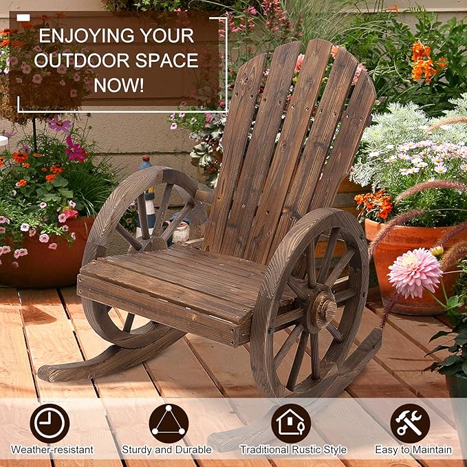 Outsunny Wooden Rocking Chair, Adirondack Rocker Chair w/Slatted Design and