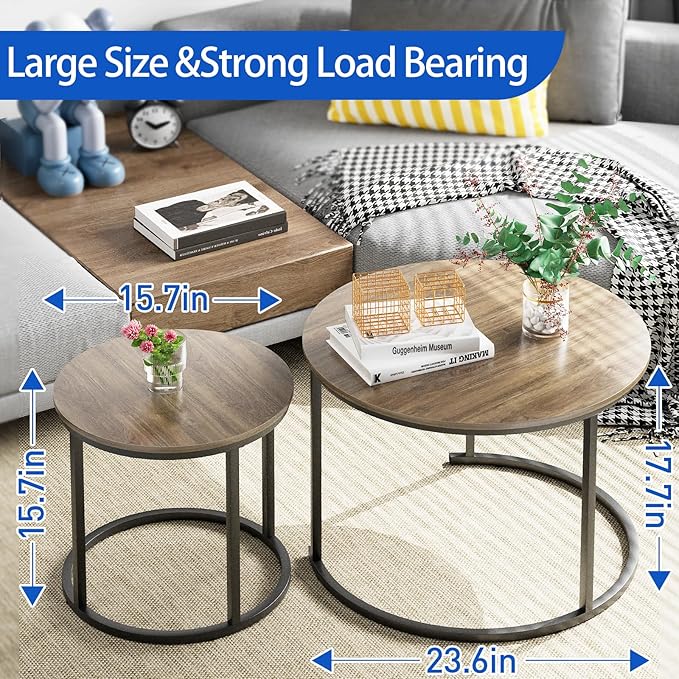 aboxoo Coffee Table Nesting Side Round Table Set of 2 End Table