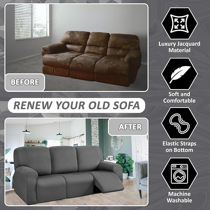 ULTICOR 8-Pieces Recliner Sofa Covers, Yarn Dyed Stretch Reclining Couch Covers