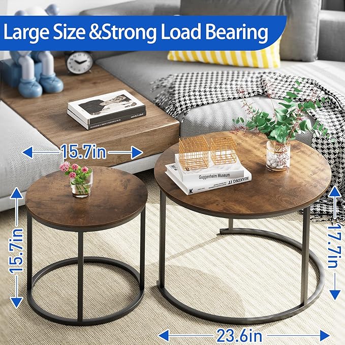 aboxoo Coffee Table Nesting Round Table Set of 2 Side Table