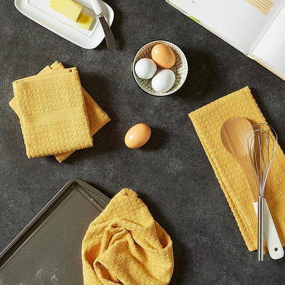 DII Basic Terry Collection Waffle Dishtowel Set, Solid Mustard, 4 Piece
