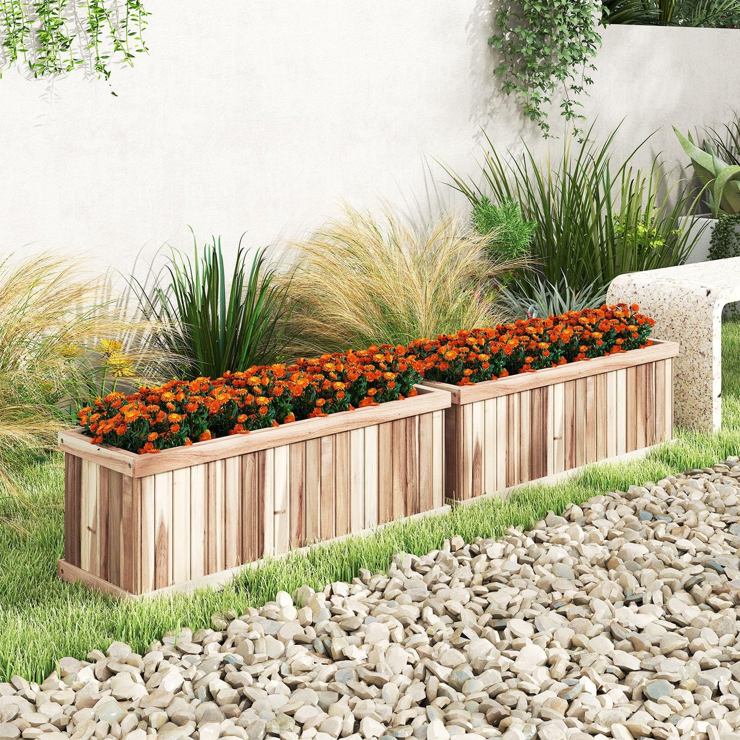 Giantex Acacia Wood Raised Garden Bed, Rectangular Planter Box w/Drainage Gaps, Floor Standing Window Mount for Flower Vegetable Herb Fruit, Outdoor Plant Container for Backyard, Lawn, 36"x12"x12"