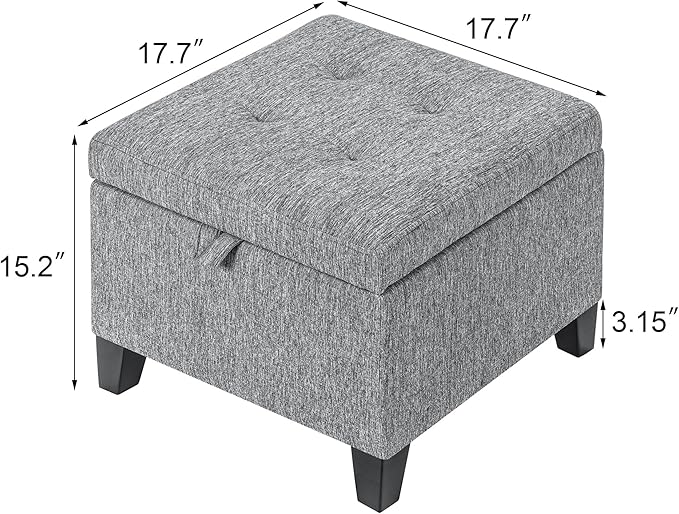 Adeco 18-Inch Cube Storage Ottoman, Upholstered Linen Footrest Stool