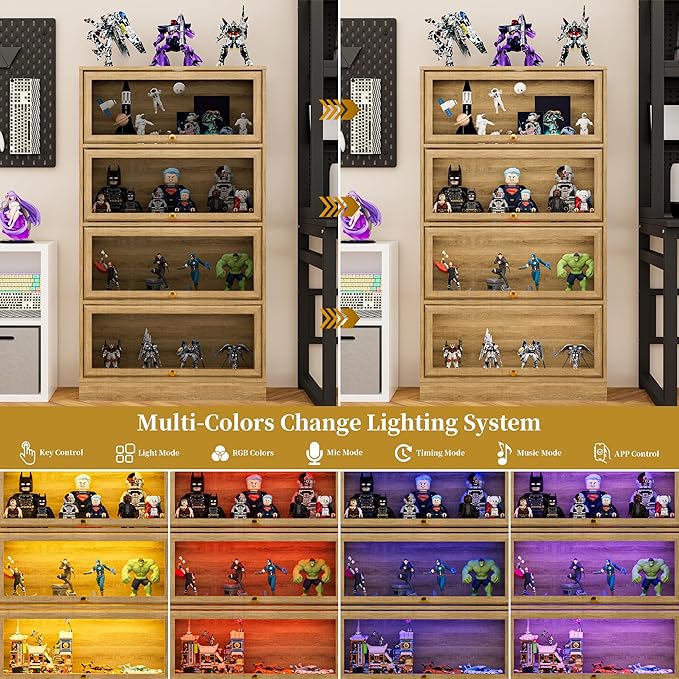 Display Cabinet with Acrylic Glass Doors, 4-Tiers Curio Cabinet with LED
