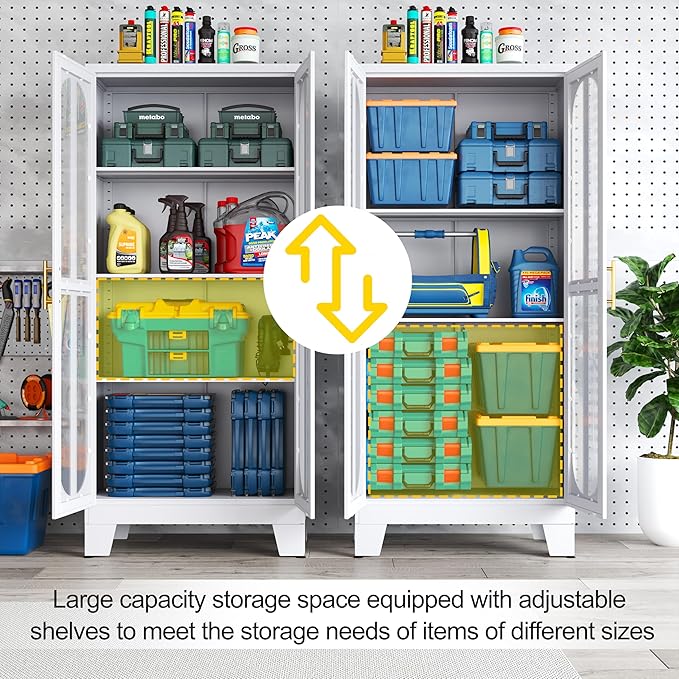 PAOFIN 61.02" Metal Display Storage Cabinet, Tall Kitchen Pantry Cabinets