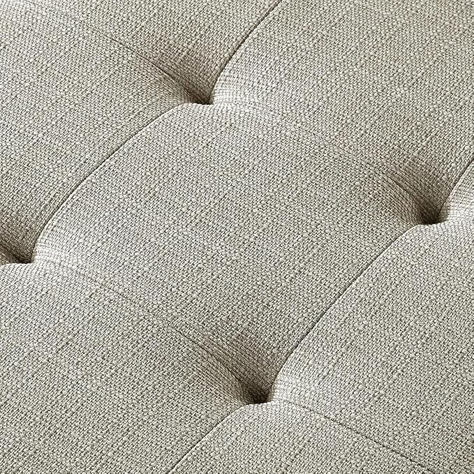24KF Large Rectangular Upholstered Tufted Linen Fabric Ottoman Bench, Padded