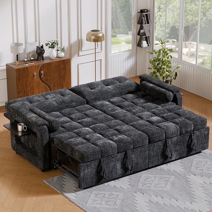 Convertible Sleeper Sofa Bed, 86 Inch Chenille Pull Out Couch