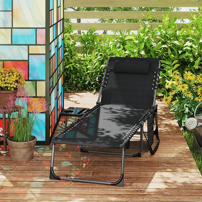 Outsunny Folding Chaise Lounge Chair Outdoor Tanning Chair