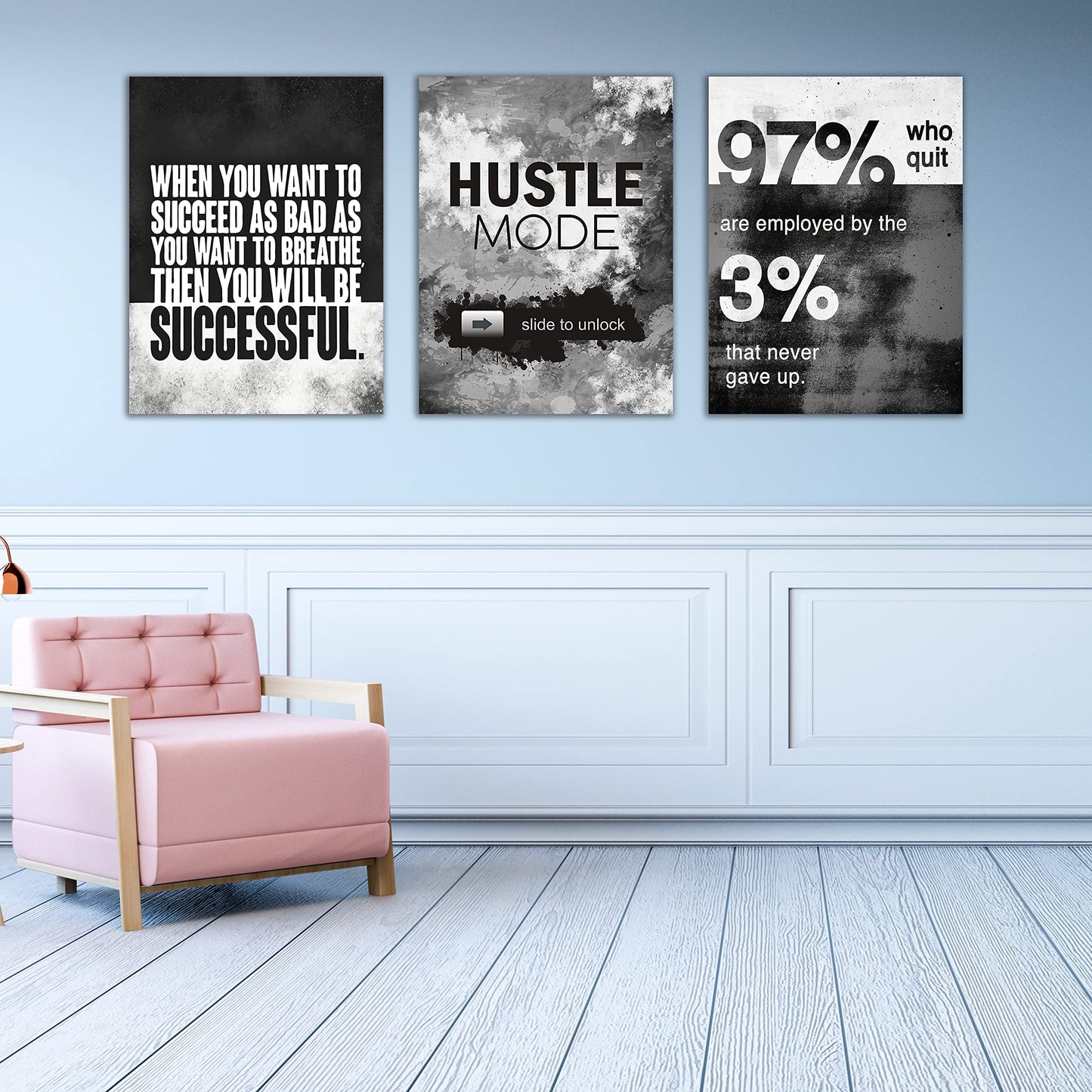 Motivational Painting Wall Art 3 Pieces Canvas Print Success Wall Art for Home Office Living Room Leader Canvas Quotes Inspirational Positive Poster Framed Motivation Artwork [36''Wx 16''H]