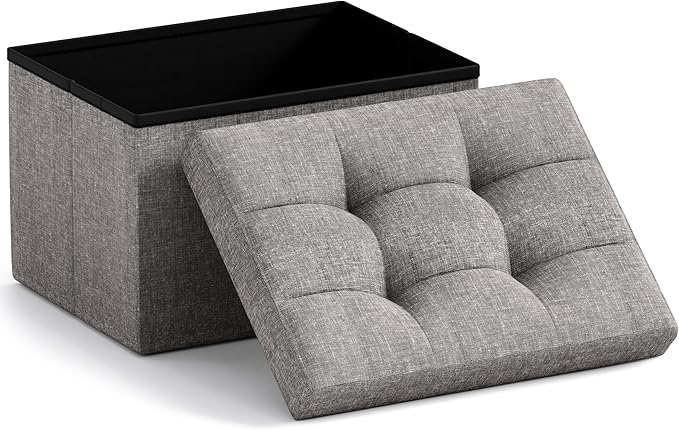 Ornavo Home Small Storage Ottoman Foldable Collapsible Rectangle Linen Ottoman