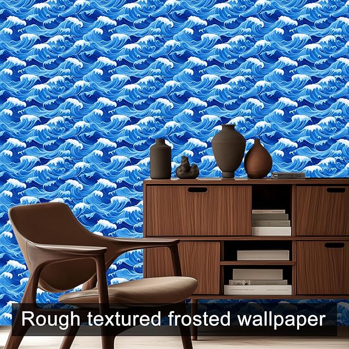 HOMETITUTE Ocean Blue Wave Pattern Wallpaper Peel and Stick Self Adhesive Vinyl