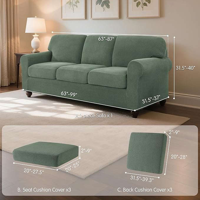 SUBRTEX 7 Pieces Stretch Sofa Slipcover Sets Couch Cover Sets Backrest Cushion