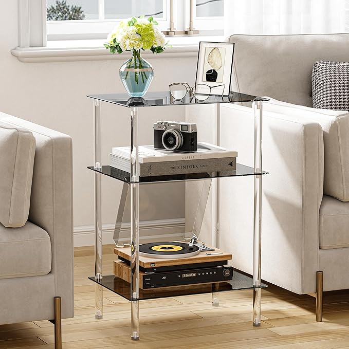Tempered Glass Side Tables Set of 2 Acrylic End Table