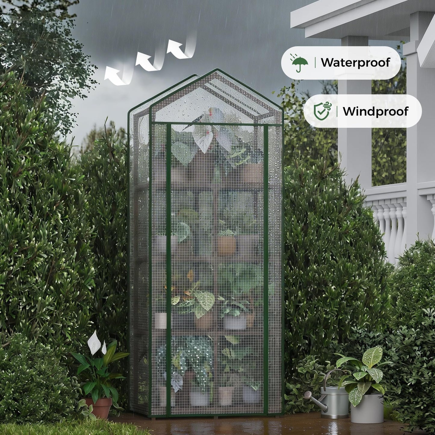 4 Tier Bamworld Mini Greenhouse for Outdoor Indoor 22 x 16 x 66-Inch Portable Greenhouses with Reusable PE Cover Small Greenhouse Kit for Outside Heavy Duty Patio Wooden Greenhouse Tent