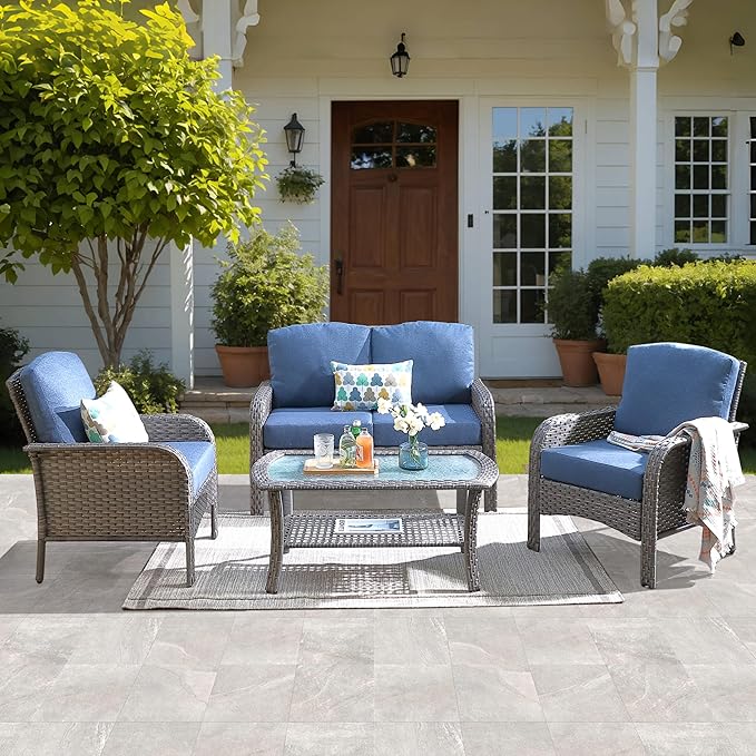 ovios 4-Piece Patio Furniture Set, Outdoor Wicker Sofa