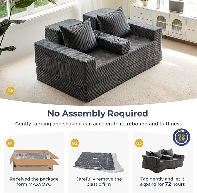 MAXYOYO Loveseat Sofa Bed, 4 in 1 Convertible Boneless Couch Folding Recliner
