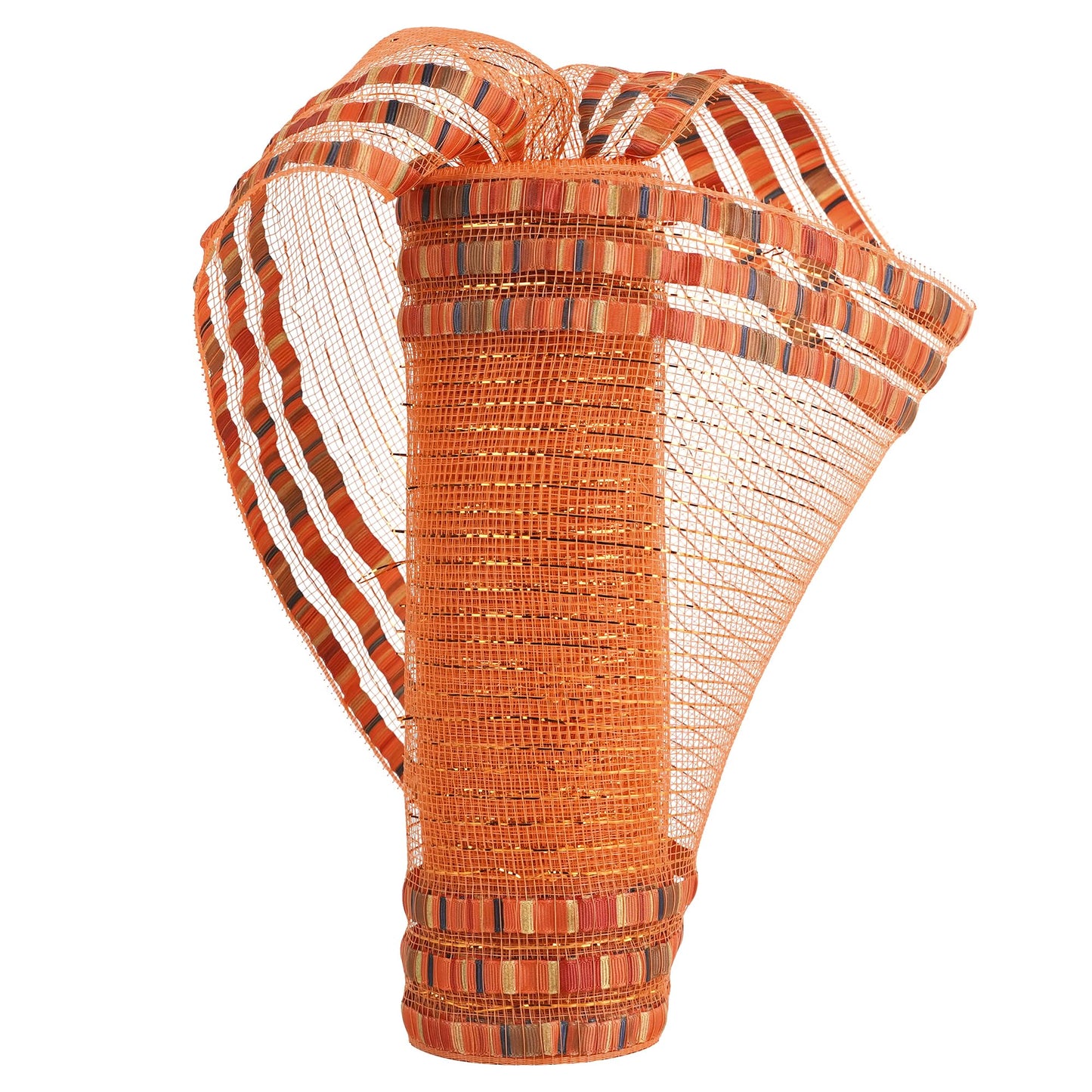 HUIHUANG Fall Deco Mesh 10 inch Wide Metallic Orange Mesh Ribbon Roll with Fall Print Decorative Poly Mesh for Fall Wreath Supplies, Swags, Garland, Thanksgiving Decor, Tree Decor-10 Yards