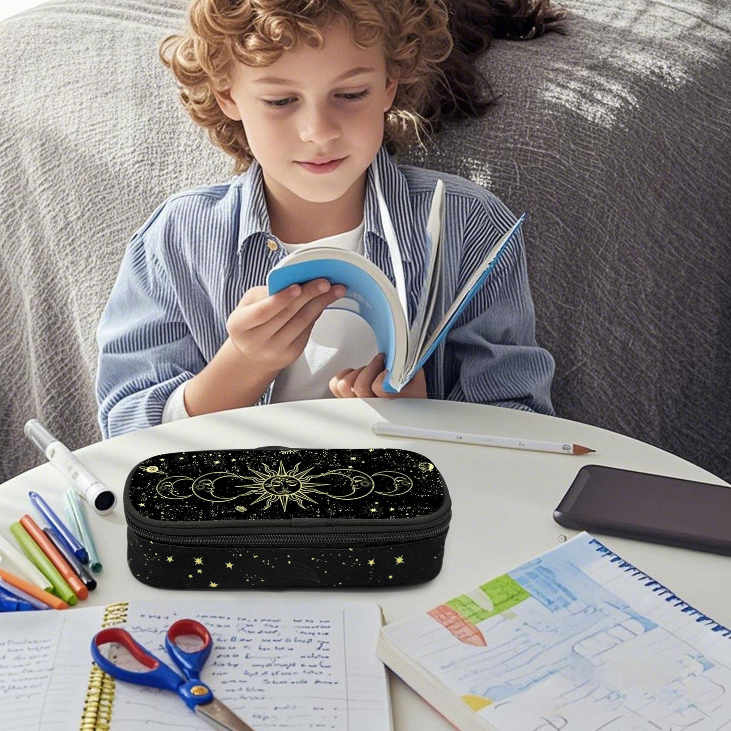 Droerfes Moon Sun Pencil Case Pencil Pouch Large Capacity Pen Bag School Office Organizer Stationery Storage Box For Girls Boys Teen Kids