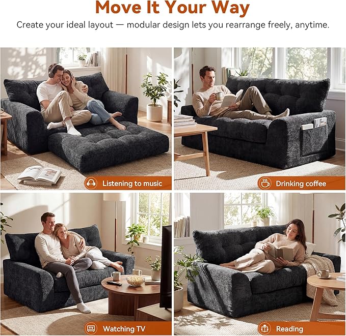 MONVANE 55.5" Convertible Loveseat Sofa, 2-in-1 Boneless Sleeper Sofa Bed Futon