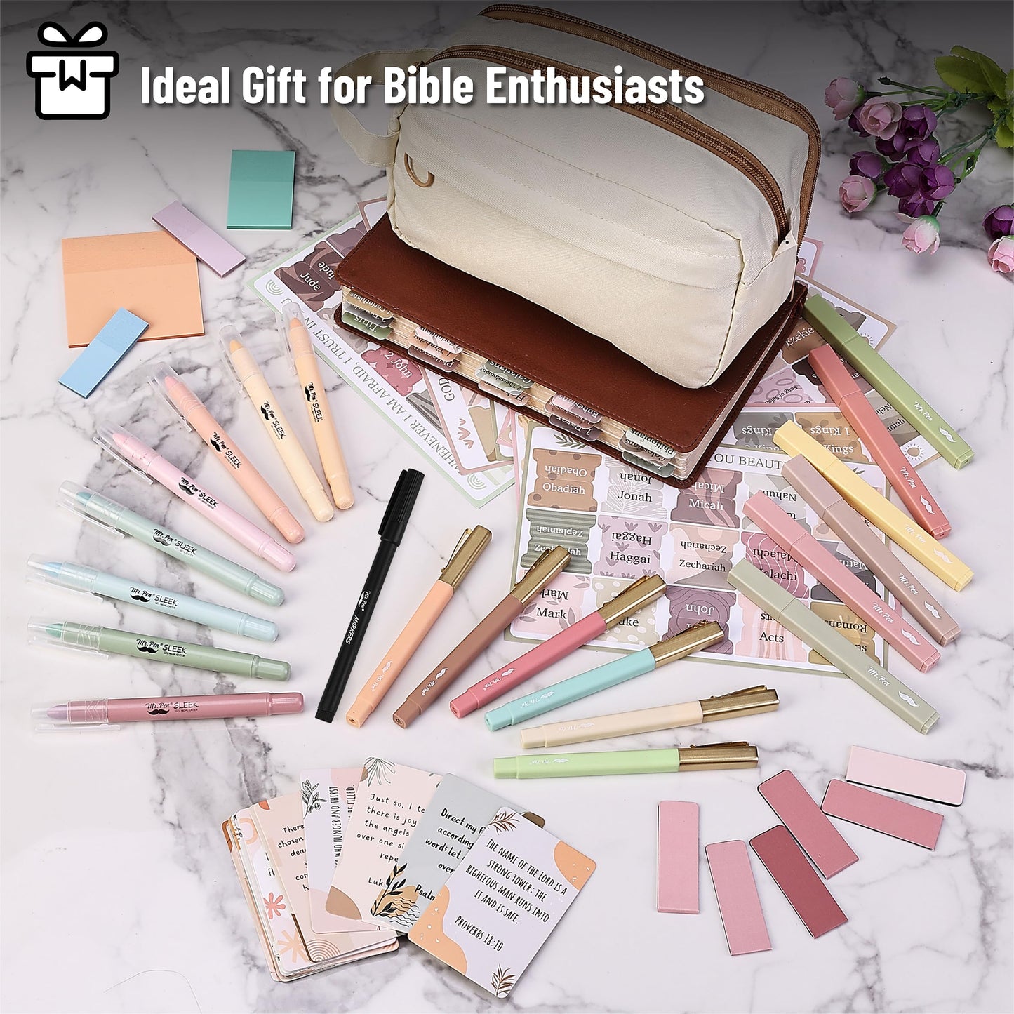 Mr. Pen- Bible Journaling Kit for Women, Bible Highlighters and Pens No Bleed, Pencil Case, Fineliner, Prayer Cards, Tabs, Magnetic Bookmarks, Transparent Sticky Notes, Christian Devotional Gifts